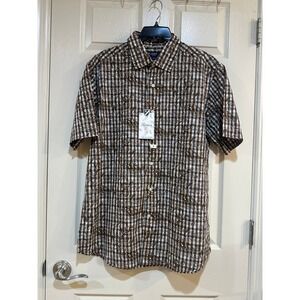 Cremieux Classics Mens Large Brown Gingham Paisley Short Sleeve Button Down